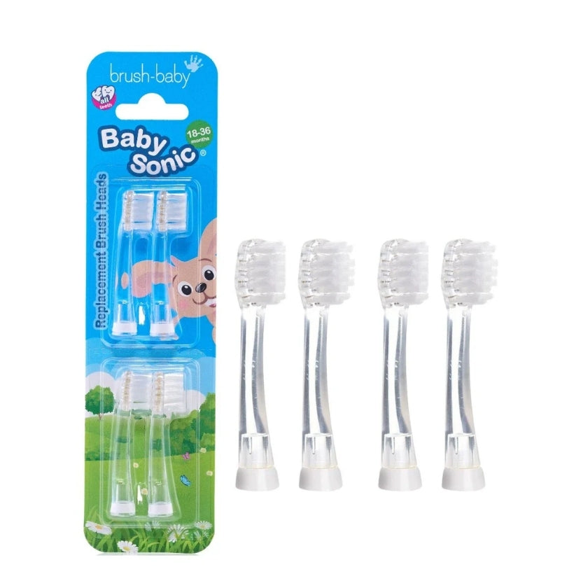 Brush-Baby Replacement Baby Sonic Electric Toothbrush Heads 18-36 months (4 Pack)