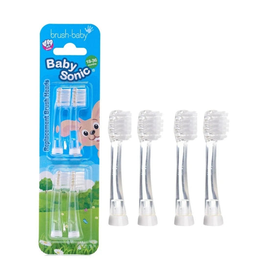 Brush-Baby Replacement Baby Sonic Electric Toothbrush Heads 18-36 months (4 Pack)