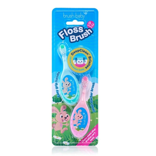 Brush-Baby FlossBrush, 2-Pack (0-3 Years)(Teal/Pink)