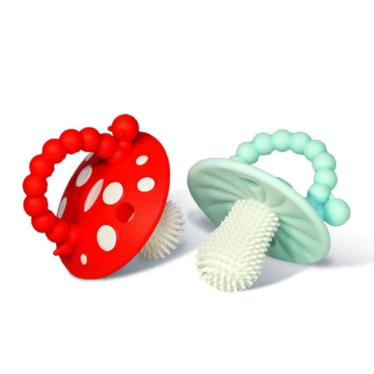 RaZBaby Chompy Mushroom Silicone Teether 2 Pack(Red and Blue)