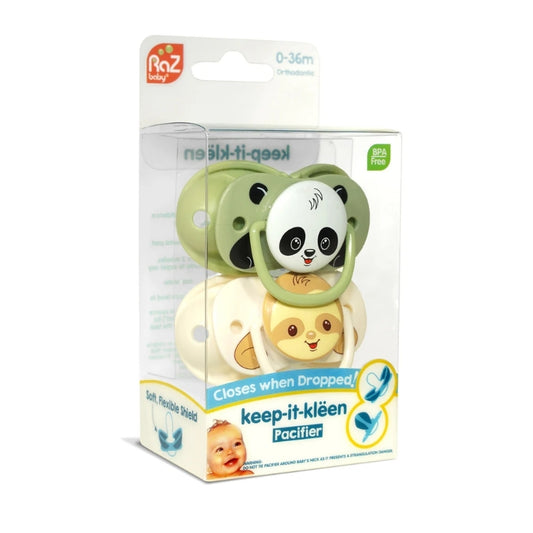 RaZbaby Keep-It-Kleen Pacifier 2pack(Blue Penguin and Bear)